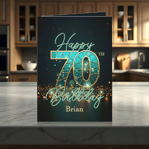 Elegant Teal and Gold Metallic 70th Birthday Card