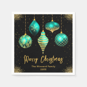 Elegant Teal and Gold Ornament Christmas Napkin