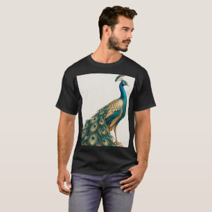 Elegant Teal and Gold Peacock Art Poster T-Shirt