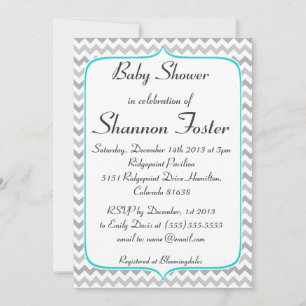 Elegant Teal and Grey Chevron Baby Shower Invitation