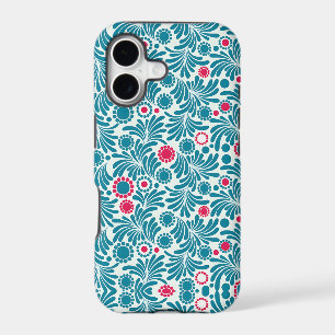 Elegant Teal and Magenta Foliage Pattern