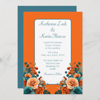 Elegant Teal and Orange Floral Invitation
