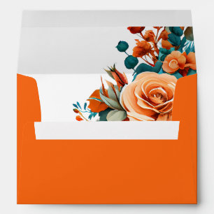 Elegant Teal and Orange Floral Wedding Envelope