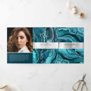 Elegant Teal and Silver Agate Trifold Brochure