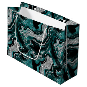 Elegant Teal and silver Glitter Agate Birthday Large Gift Bag