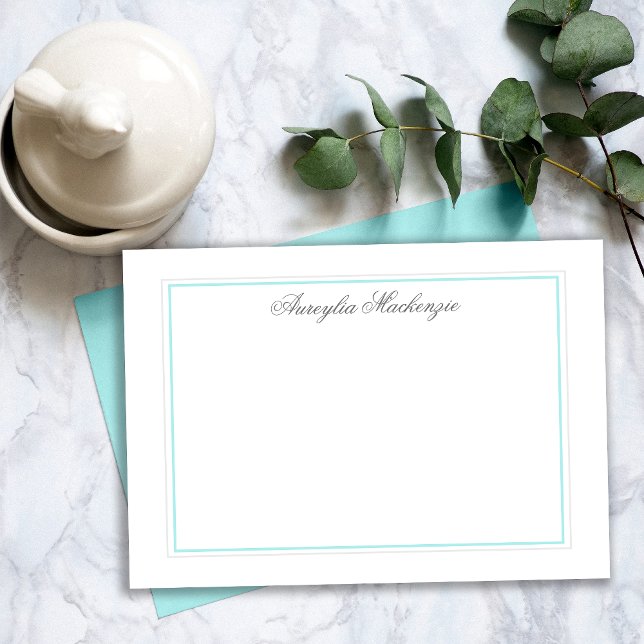 Elegant Teal and Silver Grey Personalised Card (Elegant Teal and Silver Grey Personalized Note Card)