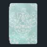 Elegant Teal and White Damask iPad Mini Cover<br><div class="desc">White damask filigree and floral pattern on softly shaded pastel teal background.</div>