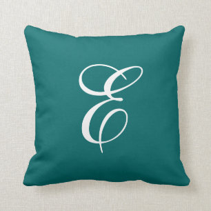 Elegant Teal and White Monogram Throw Pillow