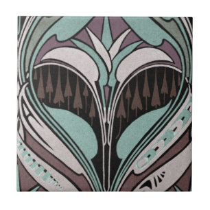 elegant teal and wine art nouveau design ceramic tile