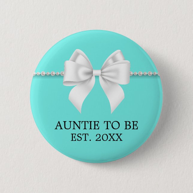 Elegant Teal Aqua Tiffany Auntie To Be Baby Shower 6 Cm Round Badge (Front)