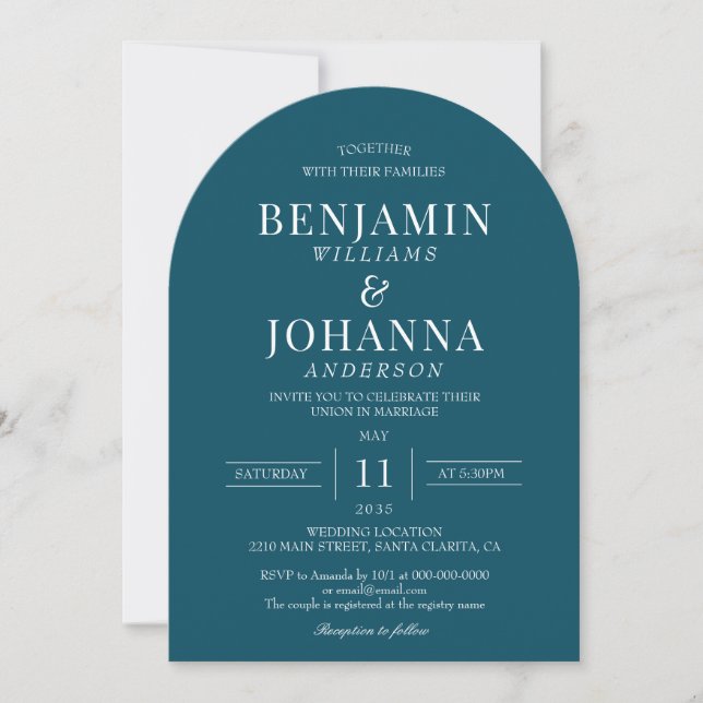 Elegant Teal Arch Wedding Invitation (Front)