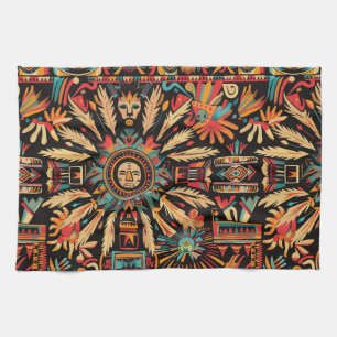 Elegant Teal "Aztec Dream" Woven Kitchen Towel