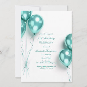 Elegant Teal Balloon Birthday Party Invitation