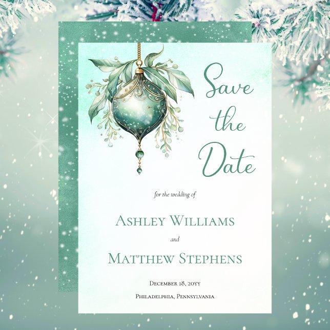 Elegant Teal Bauble Holiday Wedding Save the Date (Elegant Teal Bauble Holiday Wedding Save the Date)