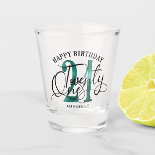 Elegant Teal & Black 21st Birthday  Shot Glass