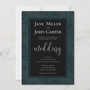 Elegant Teal Black Leopard Print Wedding Invitation