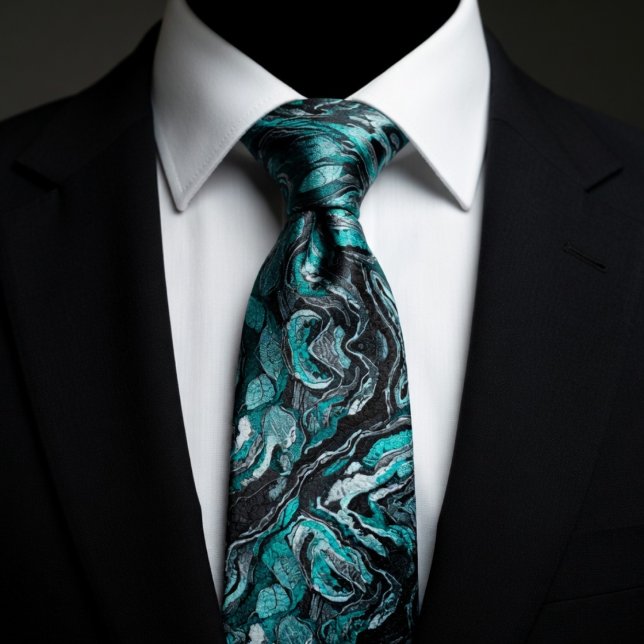 Elegant Teal & Black Swirl Marble  Tie (Creator Uploaded)