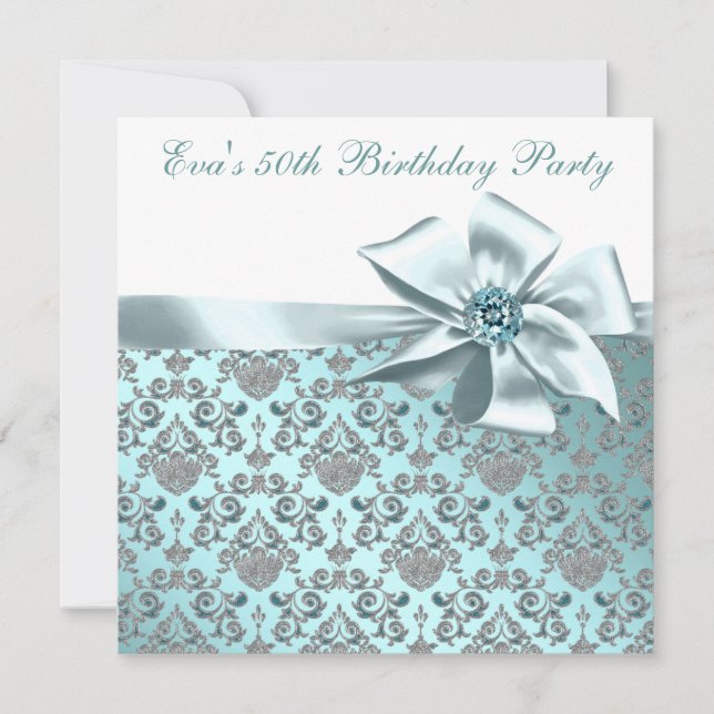 Elegant Teal Blue 50th Birthday Party Invitation (Front)