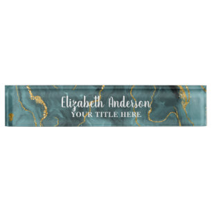 Elegant Teal Blue Agate Geode Chic Monogram Nameplate