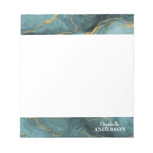 Elegant Teal Blue Agate Geode Marble Monogram Notepad