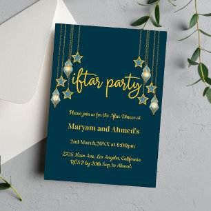 Elegant Teal Blue and Gold Iftar Party Invitation