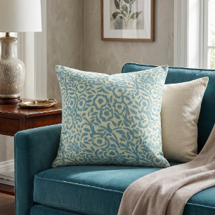 Elegant Teal Blue and Green Floral Abstract Cushion