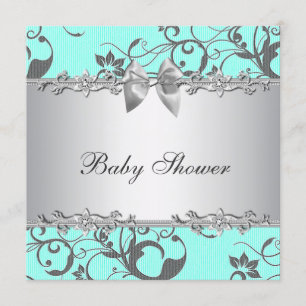 Elegant Teal Blue and Grey Baby Shower Invitation