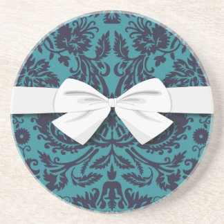 elegant teal blue and midnight damask coaster