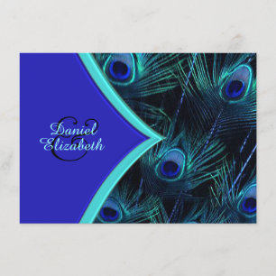 Elegant Teal Blue and Royal Blue Peacock Wedding Invitation