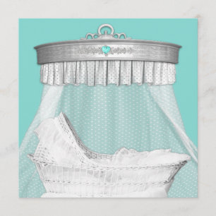 Elegant Teal Blue and Silver Baby Shower Invitation