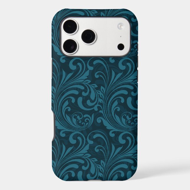 Elegant Teal Blue Baroque Floral Pattern  (Back)