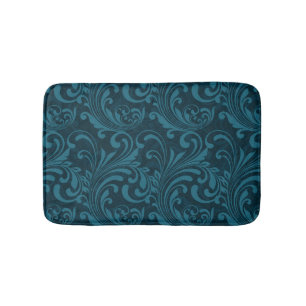 Elegant Teal Blue Baroque Floral Pattern  Bath Mat