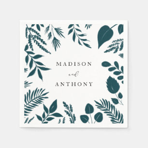 Elegant Teal Blue Botanical Wedding Napkin