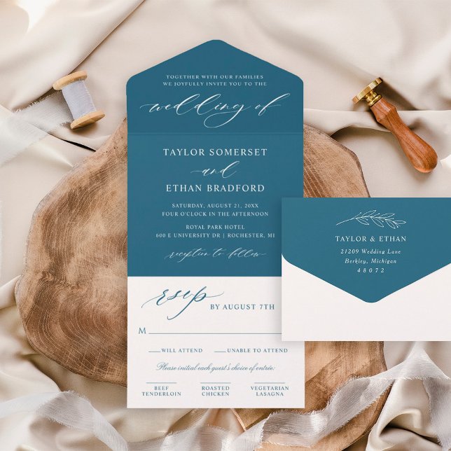 Elegant Teal Blue Calligraphy Script Wedding All In One Invitation (Creator Uploaded)