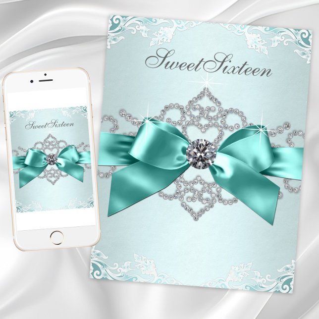 Elegant Teal Blue Diamond Any Occasion Invitation (Beautiful teal blue any occasion invitation. Add your text to the front and/or back for your event.)