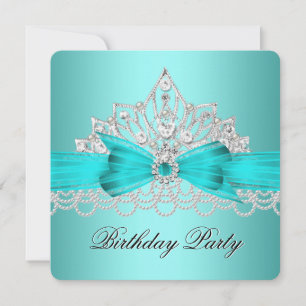 Elegant Teal Blue Diamond Tiara Jewel Pearls 2 Invitation
