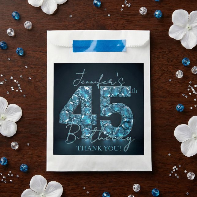 Elegant Teal Blue Diamonds Glamorous 45th Birthday Favour Bag (Creator Uploaded)