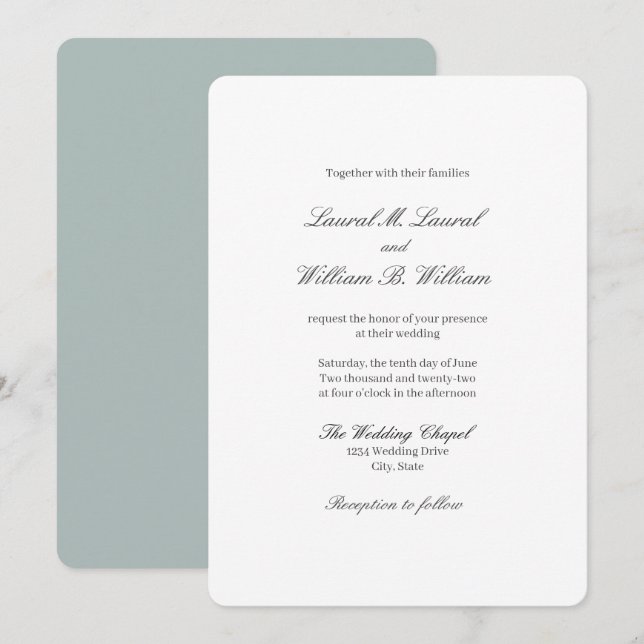 Elegant Teal Blue - Families Wedding Invitation (Front/Back)