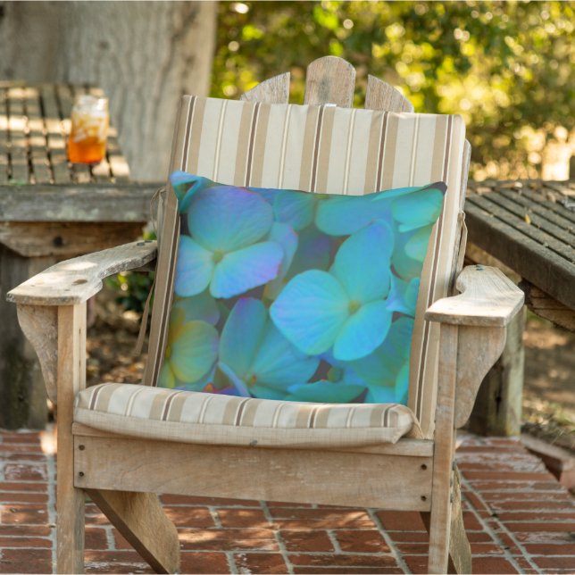 Elegant teal blue florals hydrangeas cushion (Chair)