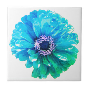Elegant Teal Blue flower floral daisy Ceramic Tile