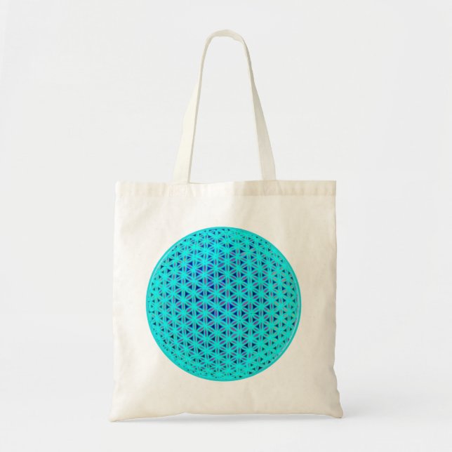 Elegant Teal Blue Flower of Life sacred geomtry Tote Bag (Front)