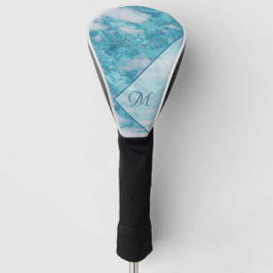 Elegant Teal Blue Glitter Bling Geometric Monogram Golf Head Cover