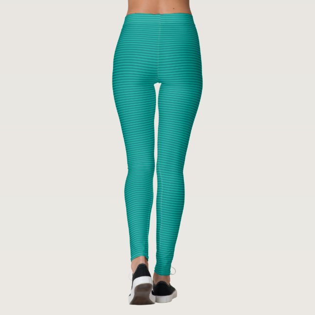 Elegant Teal Blue Green Stripes Womens Best Top Leggings (Back)