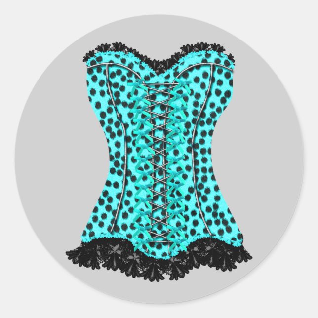 Elegant Teal Blue Leopard Corset Stickers (Front)