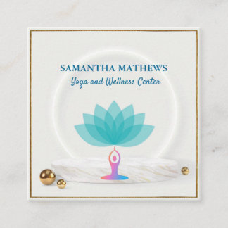 ELEGANT TEAL BLUE LOTUS YOGA MEDITATION WELLNESS SQUARE BUSINESS CARD