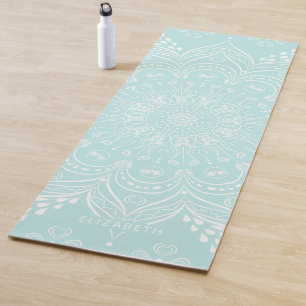 Elegant Teal Blue Mandala Monogram Yoga Mat