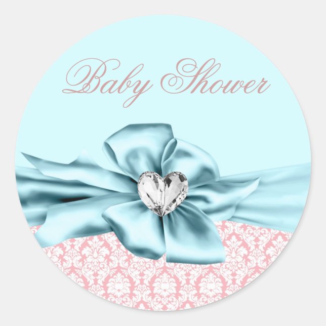 Elegant Teal Blue Pink Baby Shower Stickers (Front)