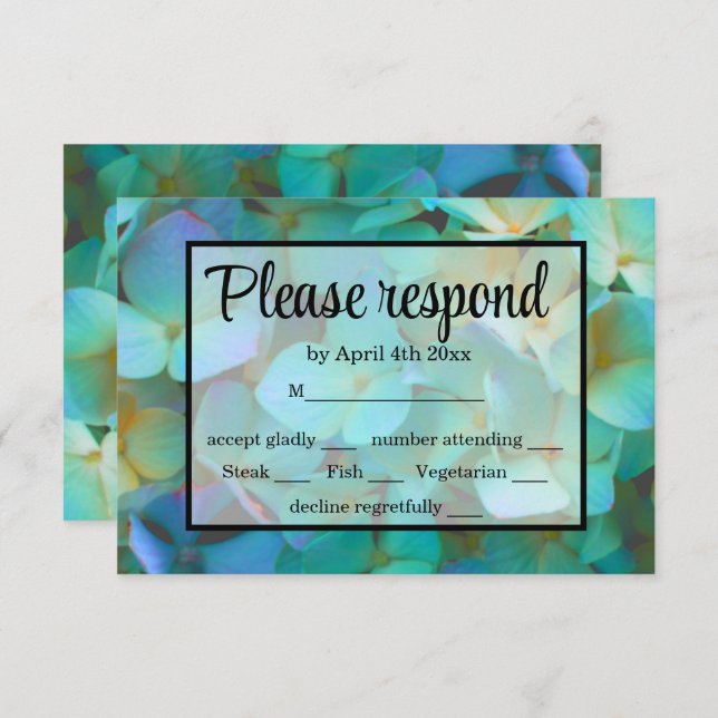 Elegant Teal blue pink hydrangeas flowers RSVP (Front/Back)