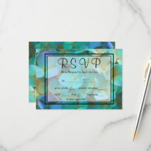 Elegant Teal blue pink hydrangeas flowers RSVP Card