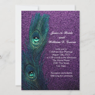 Elegant Teal Blue Purple Peacock Wedding Invitation